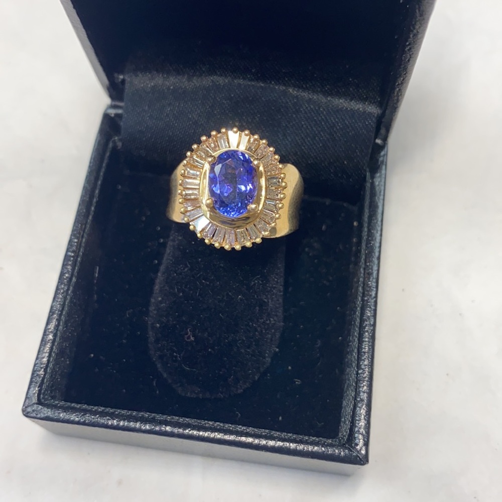 14K yellow gold diamonds tanzanite ring - Picture 5 of 8